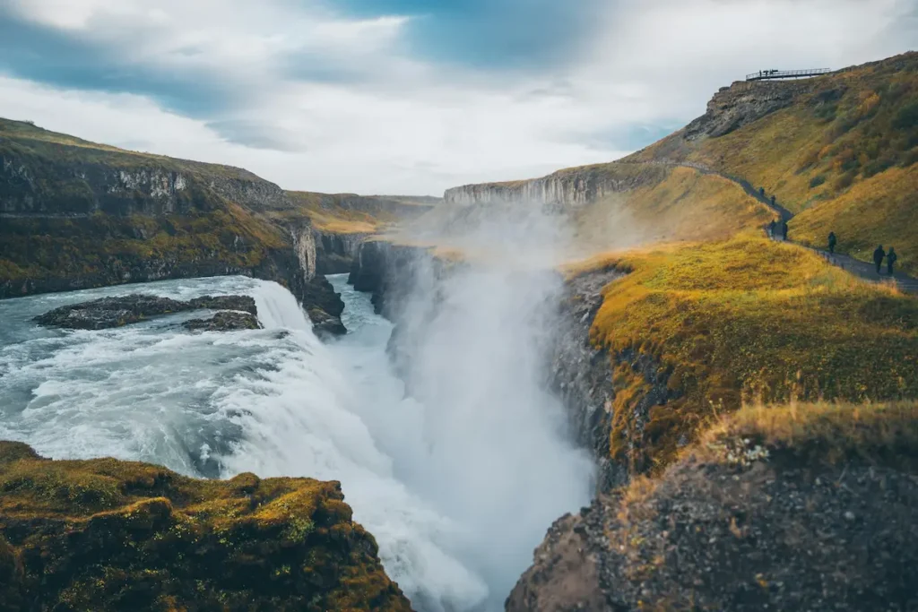 Gullfoss Waterfall along Iceland's famous Golden Circle sightseeing route.