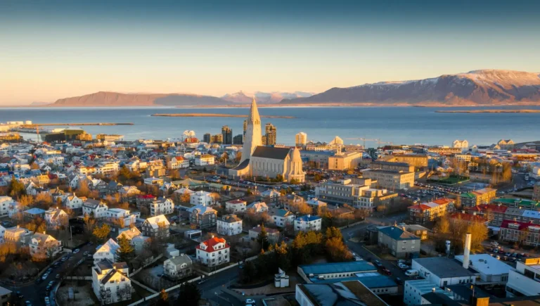 Aerial view of Reykjavik city skyline in Iceland
