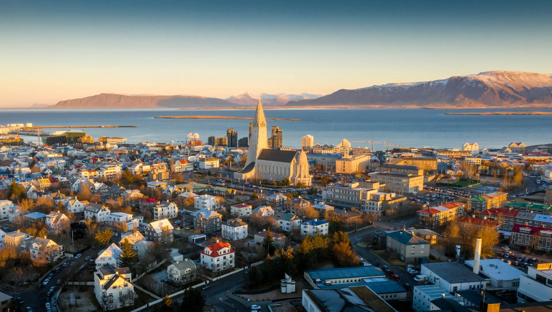 Aerial view of Reykjavik city skyline in Iceland